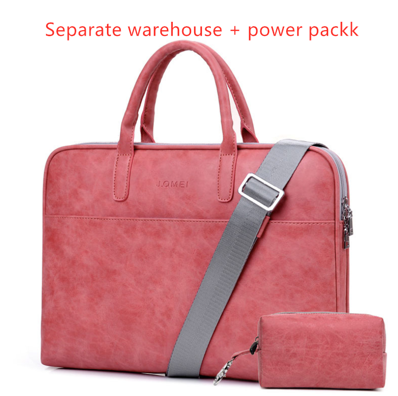 Faux Leather Laptop Bag For Women - Red-14inch-CP+bag