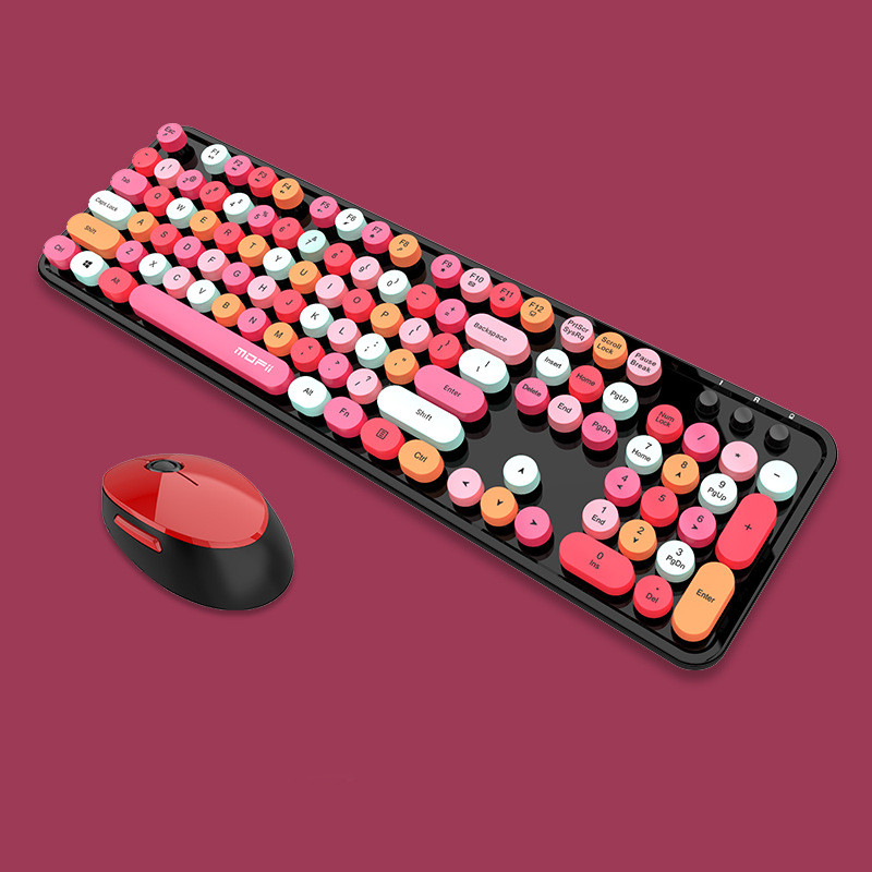 Wireless Keyboard And Mouse Set For Girls Office Typing - Colorful