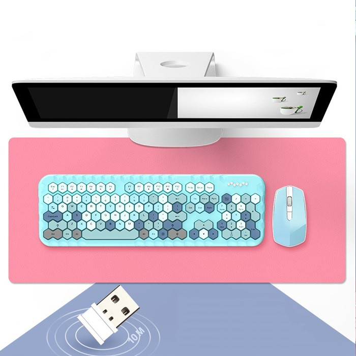 Girl Heart Wireless Keyboard And Mouse Set Mini Keyboard - Sea blue