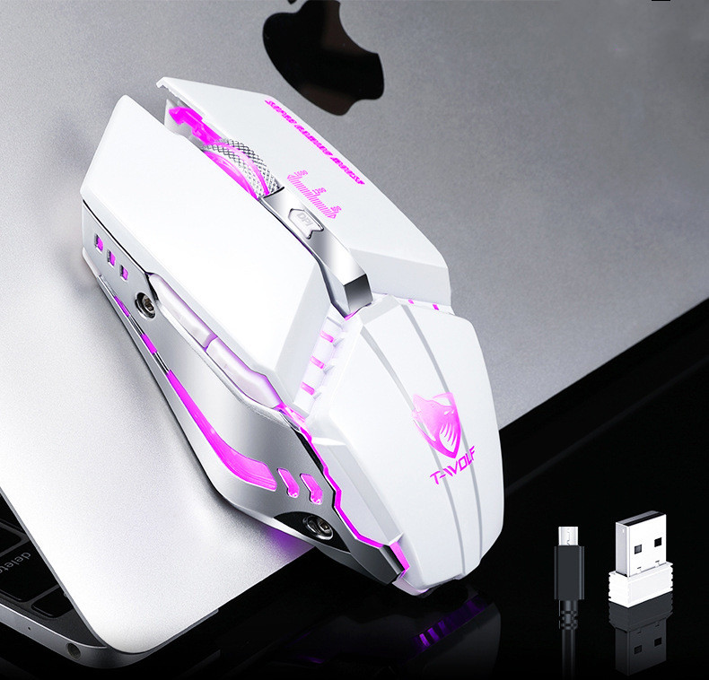 Wireless Mouse Charging Silent Glowing Gaming Mouse - White-USB