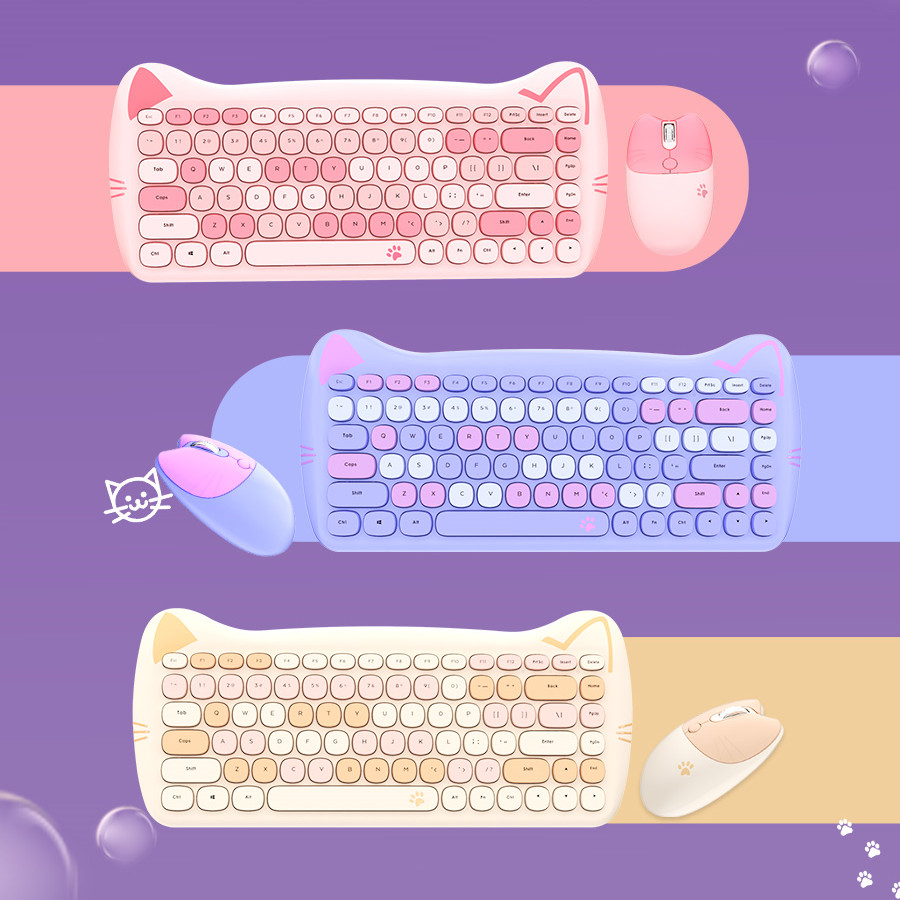 Gezzer Cute Girl Wireless Keyboard Mouse Set Macaron Jelly Slim Mute ...