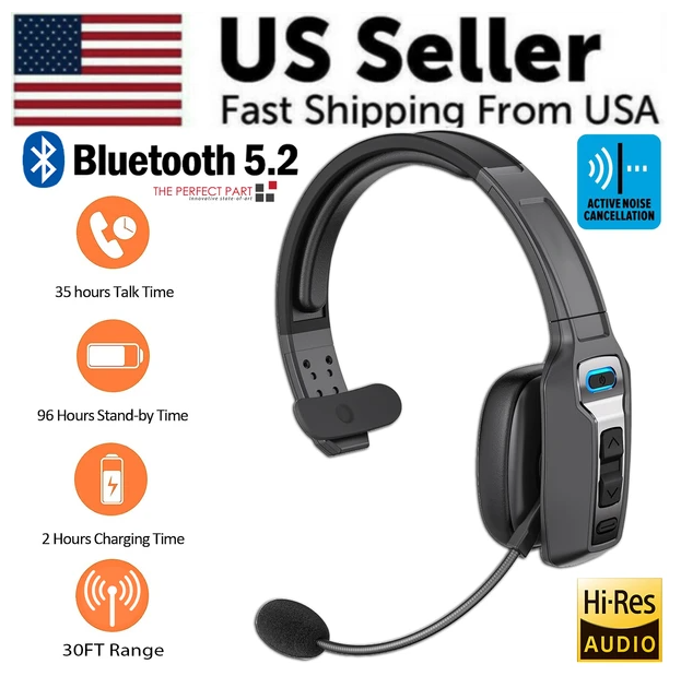 Trucker Bluetooth 5.2 Wireless Headset With Noise Cancelling Mic For ...