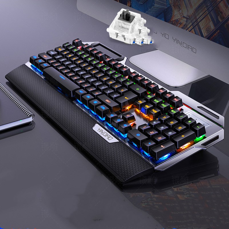 Silver Carving K100 Metal Real Mechanical Keyboard Luminous Game Blac...