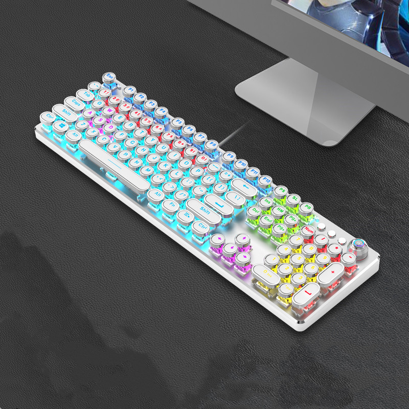 Steampunk Mechanical Keyboard And Mouse Set Retro 87-key Wired Laptop...