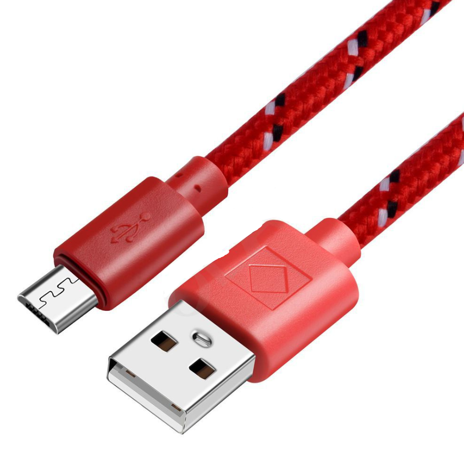 Woven nylon cloth data cable - Red-1m