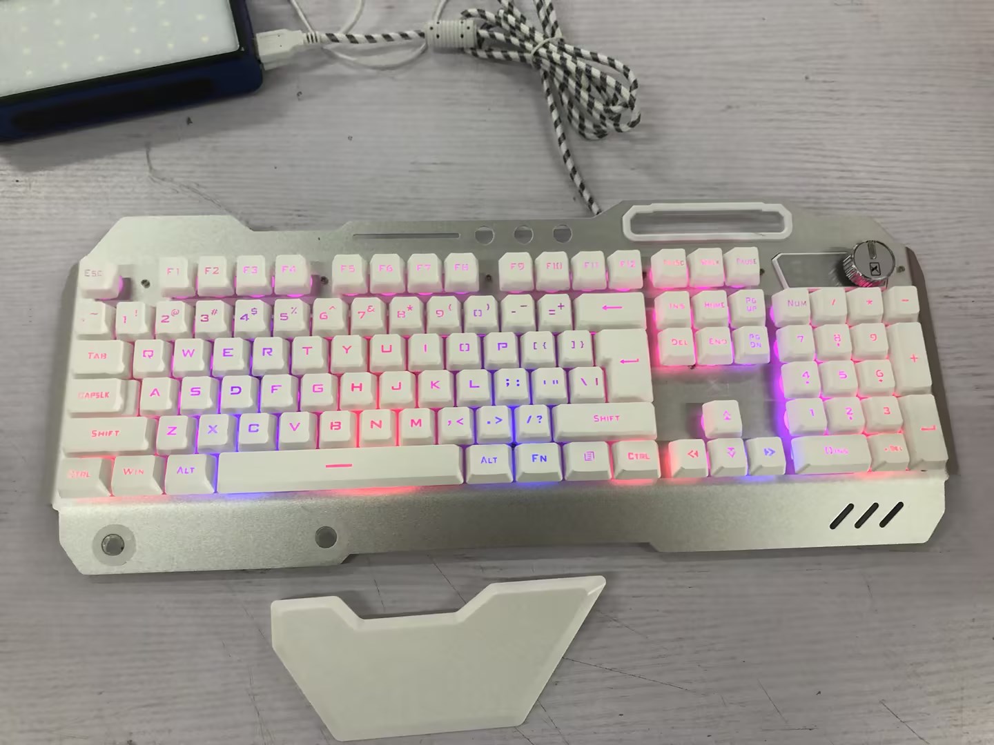 ErgonomicWired Gaming Keyboard with RGB Backlight Phone Holder - White