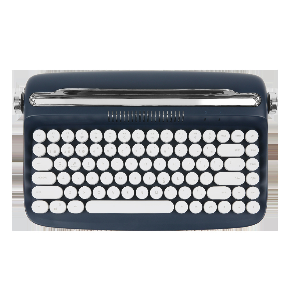 Retro Round Parts Bluetooth Keyboard Wireless Office Tablet PC - Navy...