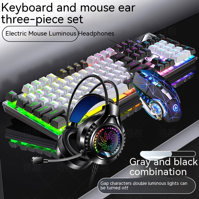 Home Color Blocked Wired Keyboard And Mouse Earphone Set - 7 Style