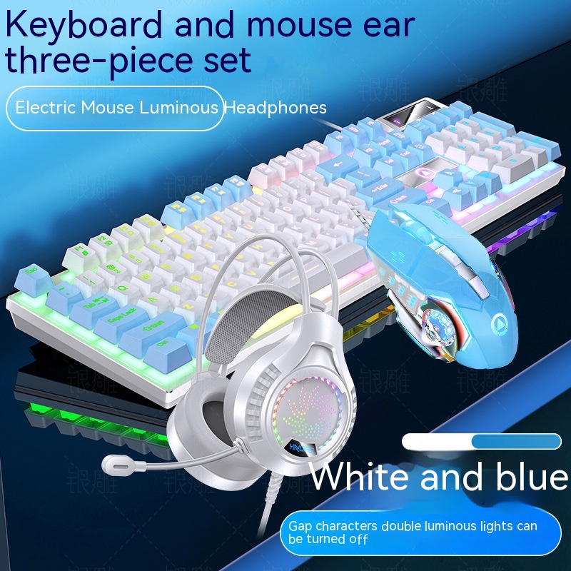 Home Color Blocked Wired Keyboard And Mouse Earphone Set - 9 Style