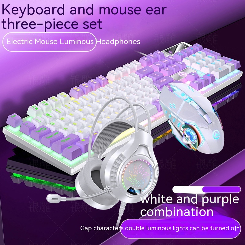 Home Color Blocked Wired Keyboard And Mouse Earphone Set - 11 Style