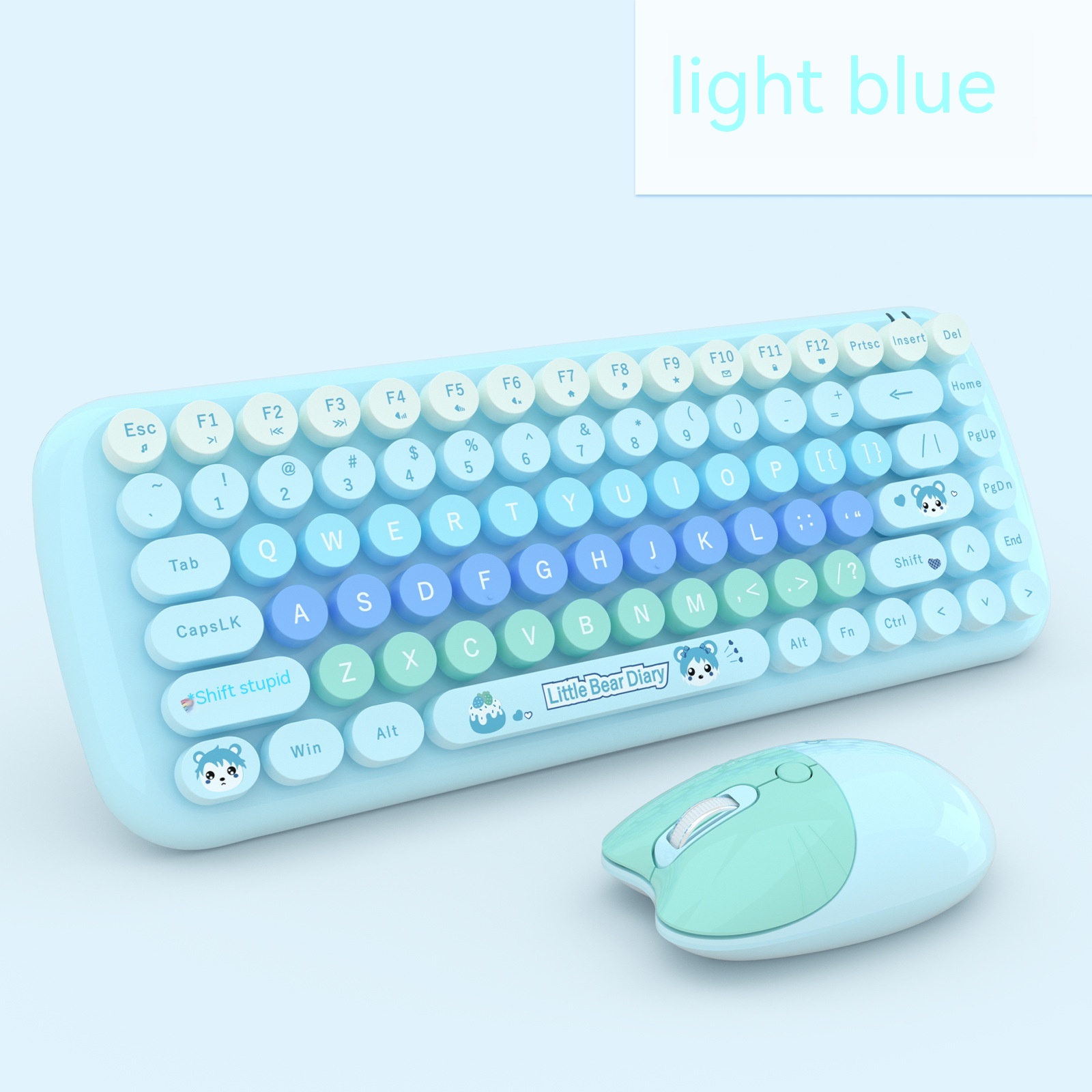 Pink Mini Cute Cartoon Wireless Keyboard And Mouse Set - Blue Wireles...