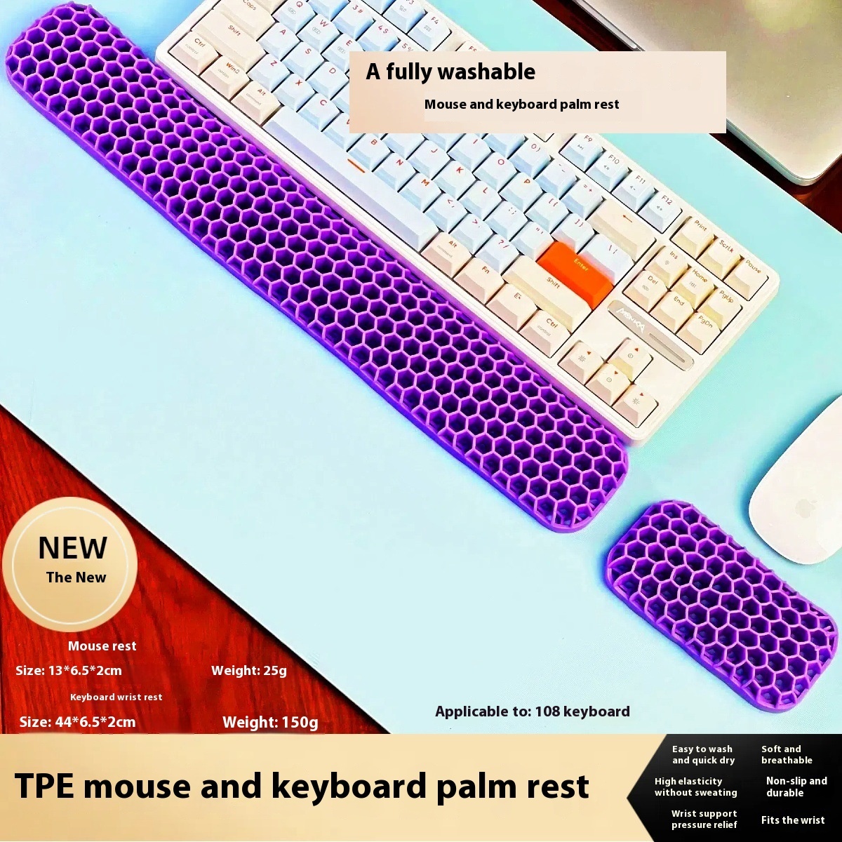 Keyboard Support Electric Mouse Pad Wrist Protector - Purple Key Mous...