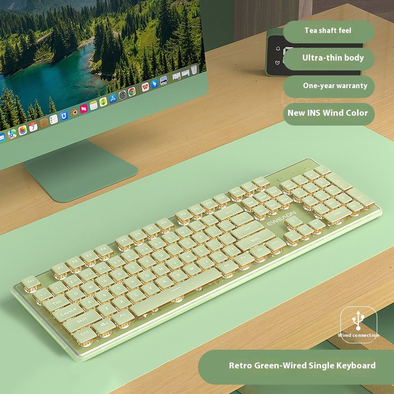 Prewalker V3 Wired Mute Keyboard Mouse Suit Mechanical Feeling Girls ...