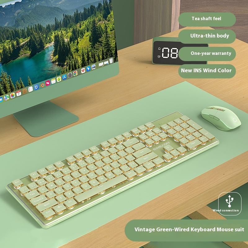 Prewalker V3 Wired Mute Keyboard Mouse Suit Mechanical Feeling Girls ...