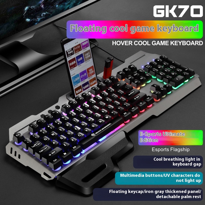 USB Port Luminous Metal Game Mechanical Feeling Keyboard Mouse - Gk70...