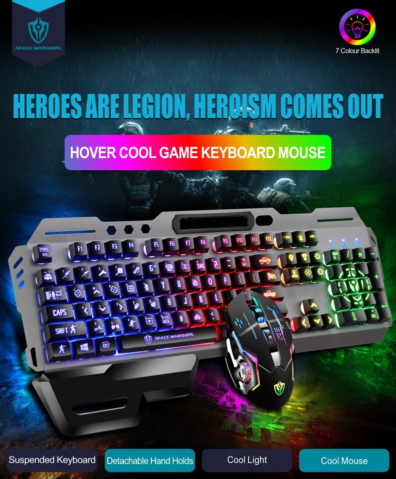 USB Port Luminous Metal Game Mechanical Feeling Keyboard Mouse - GK70...