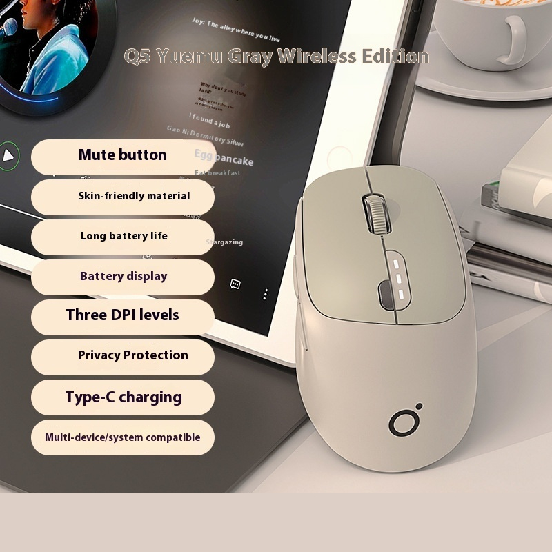 Mute Wireless Bluetooth Mouse Computer Office Mouse - Moon Gray