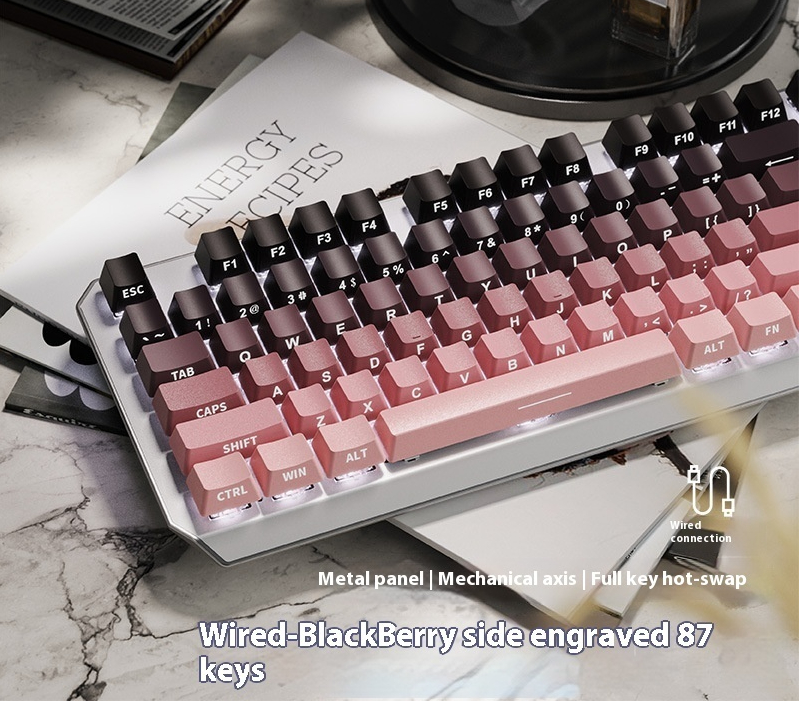 Mechanical Keyboard 87 Key Wired E-sports Game Good-looking Side Engr...