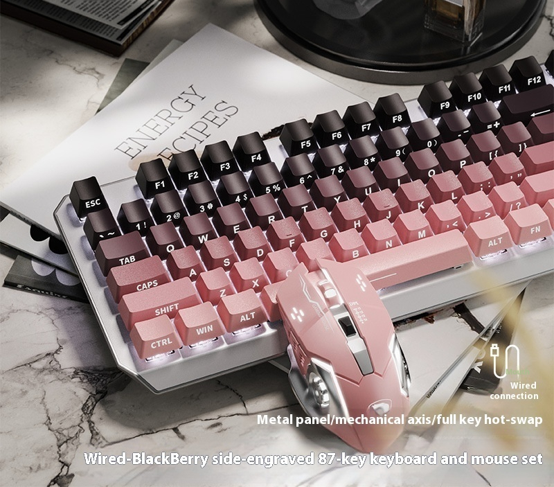 Mechanical Keyboard 87 Key Wired E-sports Game Good-looking Side Engr...