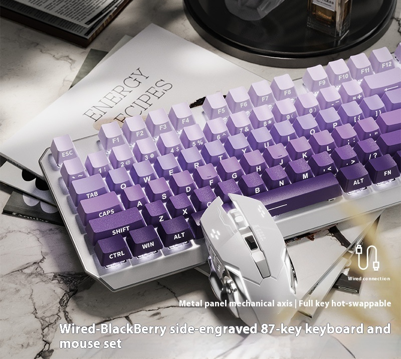 Mechanical Keyboard 87 Key Wired E-sports Game Good-looking Side Engr...