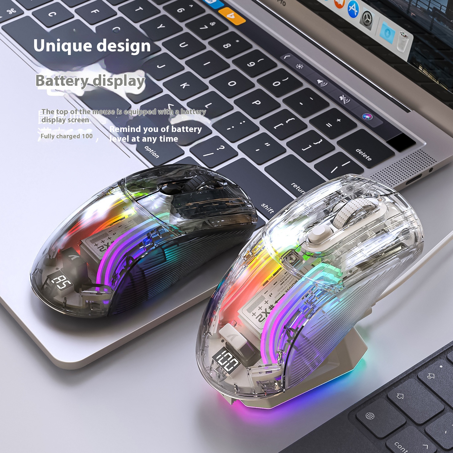 Wireless Bluetooth Three-mode RGB Luminous Transparent Gaming Mouse W...