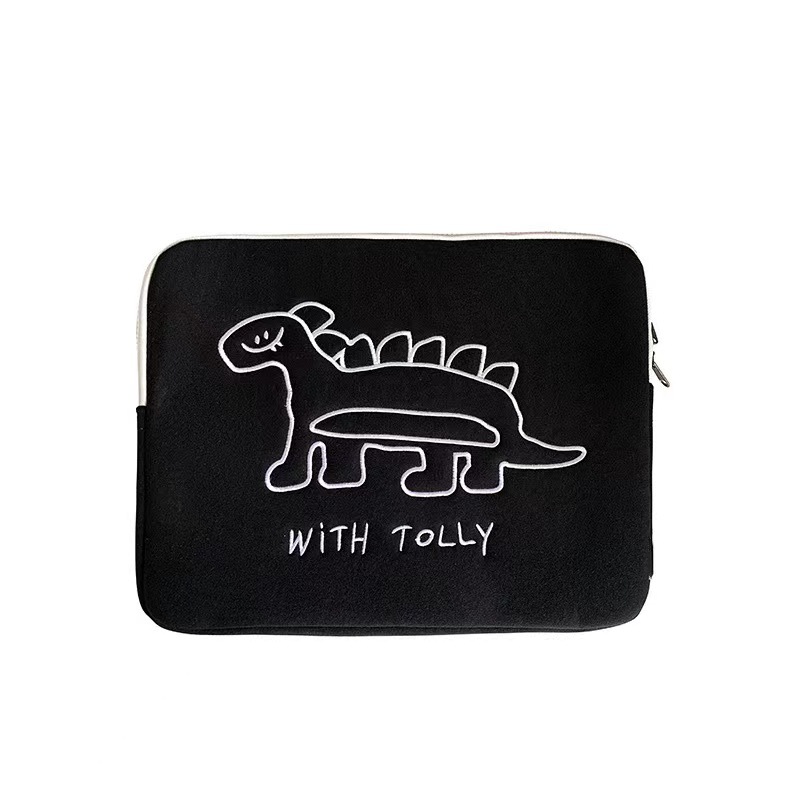 Cute Embroidered Laptop Sleeve Computer Liner Bag - Black Dinosaur-15...
