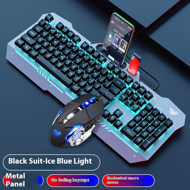 Mechanical Feeling Wired Key Mouse Headset Bundle - Black Blue Light ...