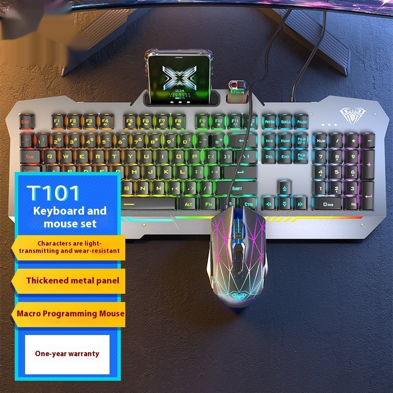 Mechanical Feeling Wired Key Mouse Headset Bundle - Black Colorful Li...