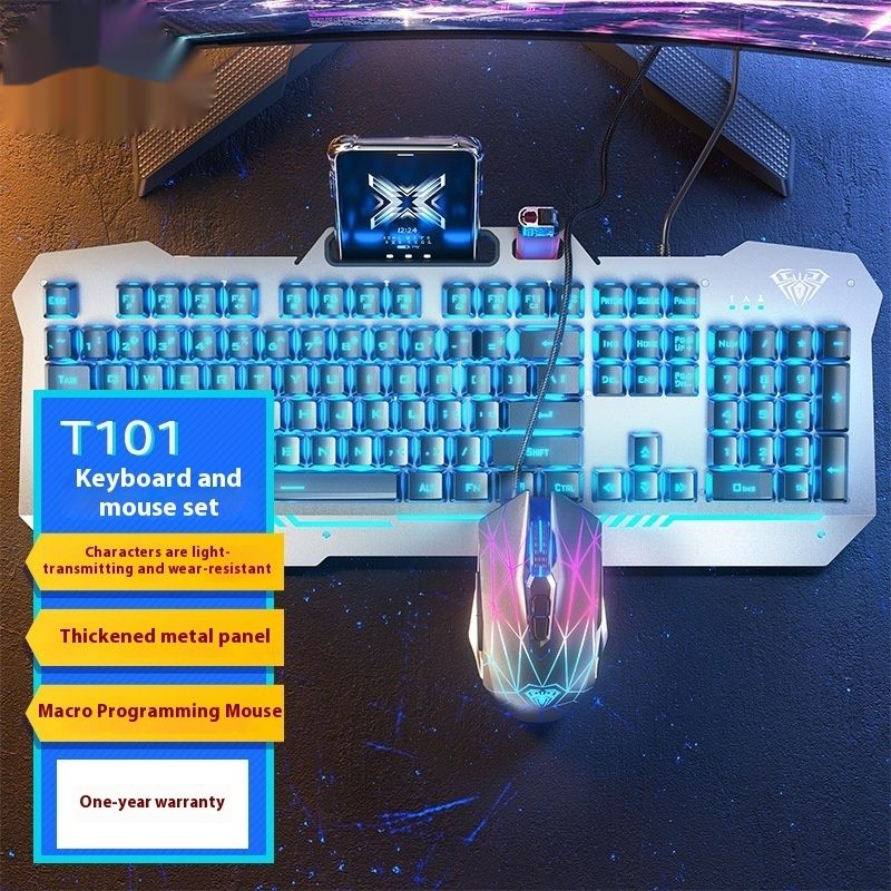Mechanical Feeling Wired Key Mouse Headset Bundle - Black Ice Blue Li...