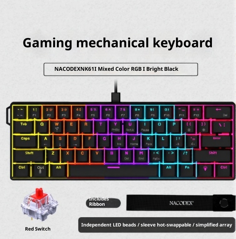Ajazz NK61 Mechanical Keyboard - NK61 Red Axis Black Wired