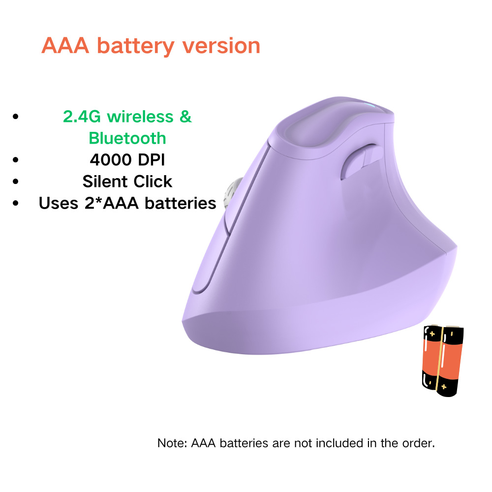 Carefully Selected Ergonomic Vertical Wireless Mouse - Violet