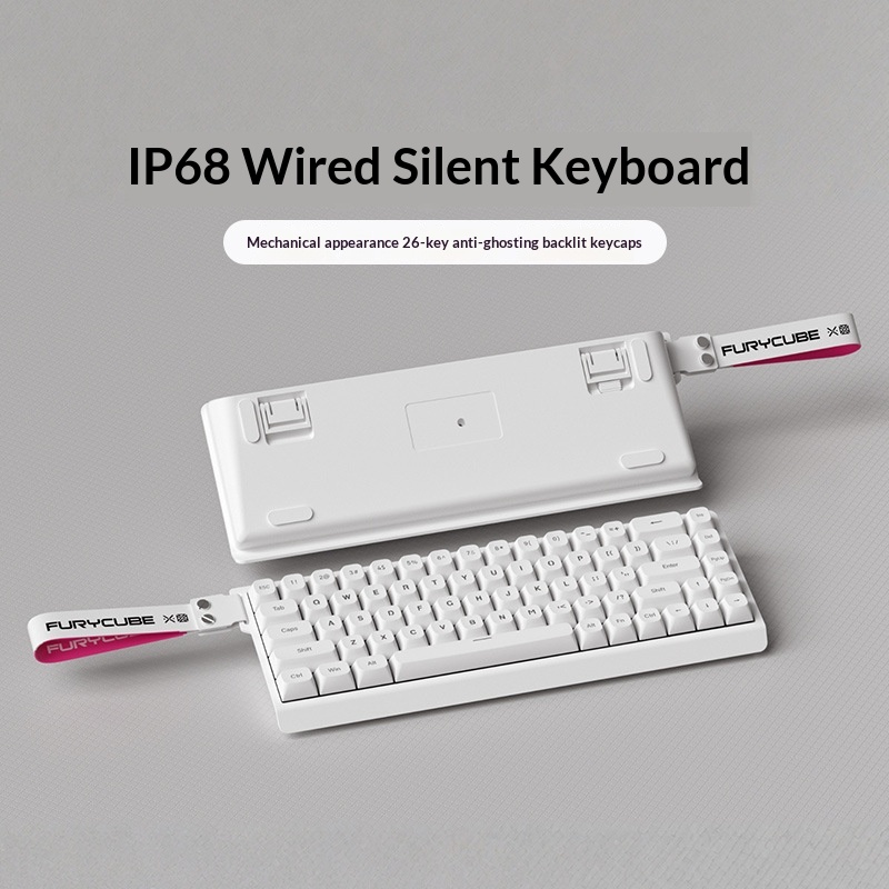 Portable 68-key Keyboard With Customizable Game-themed Streamer - Whi...