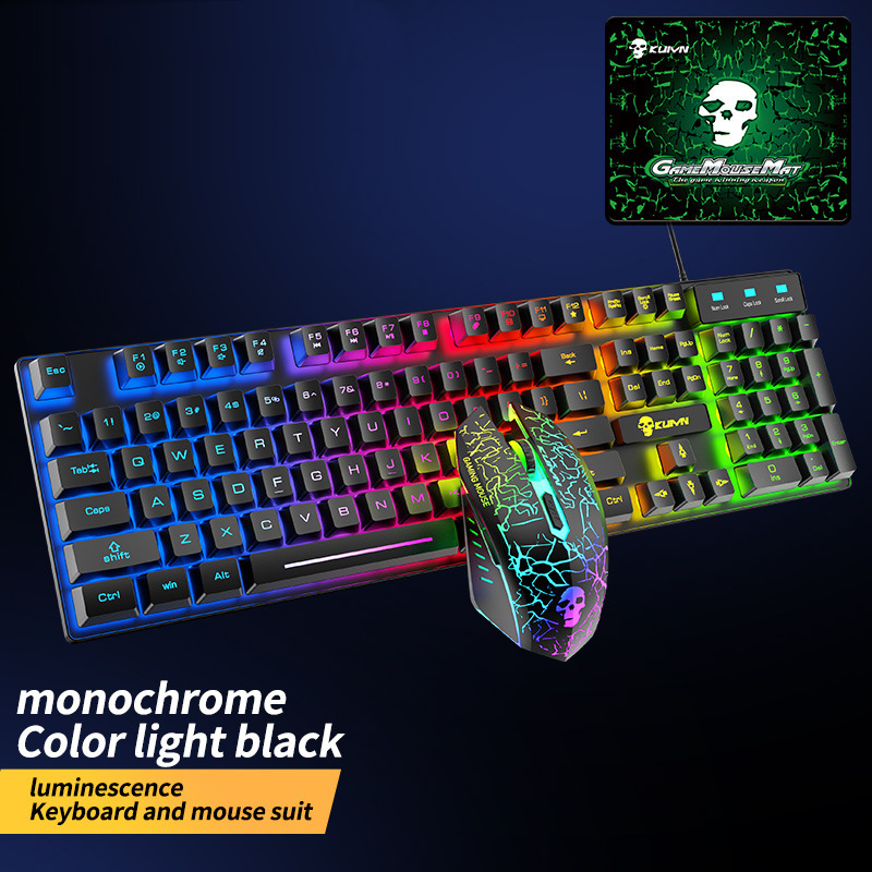 Kuiying T6RGB Luminous Keyboard And Mouse Set - Black-Monochrome rain...