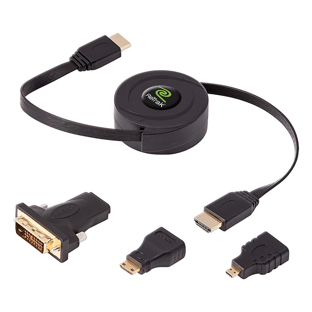 ReTrak ETCABLEHDM Retractable Standard HDMI Cable with Mini, Micro, a...