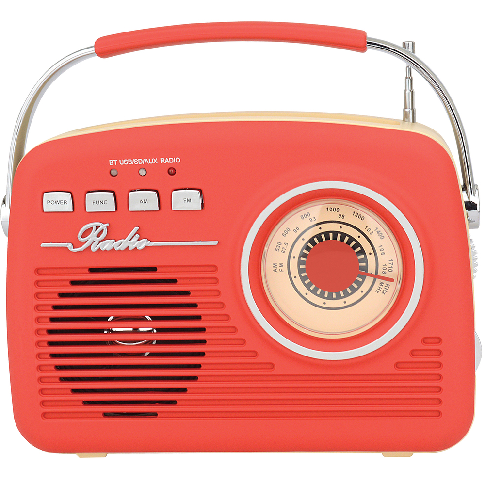 Supersonic SC-1201BT-Red Retro Portable AM/FM Radio with Bluetooth, S...