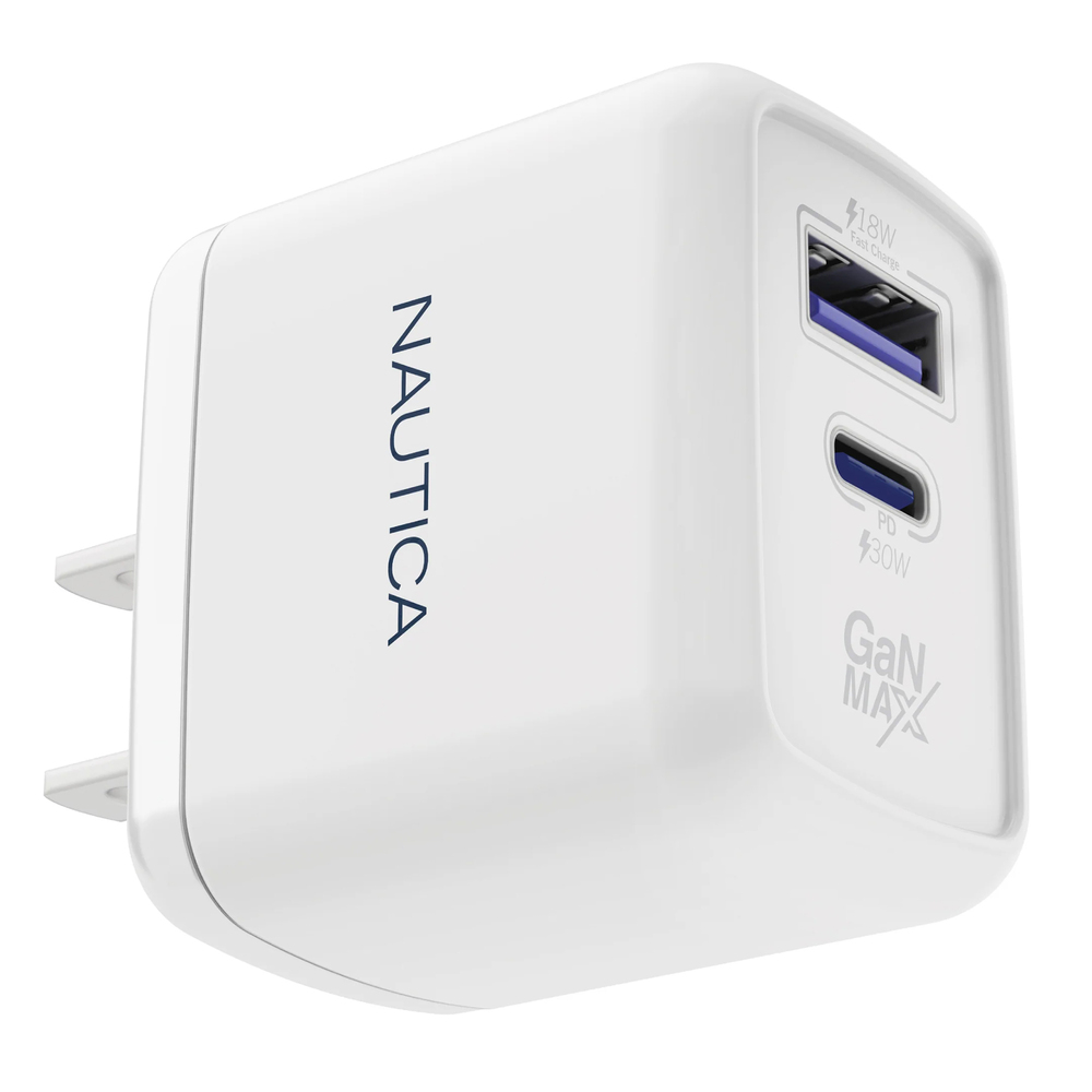 Nautica UCCCH03-02 2-USB Port Wall Charger with 30-Watt PD USB-C and ...