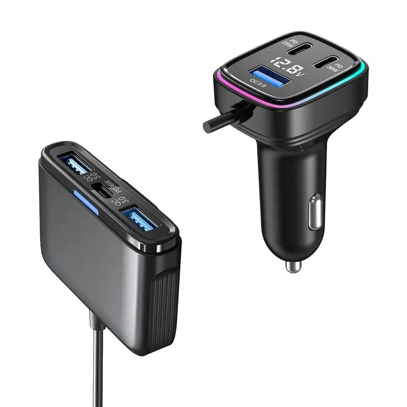 Car USB Charger Multiport Multiport USB C Car Charger 6 Port Car Phone Charger Adapter with Voltage Display 1.5m/4.92FtUNITED STATES