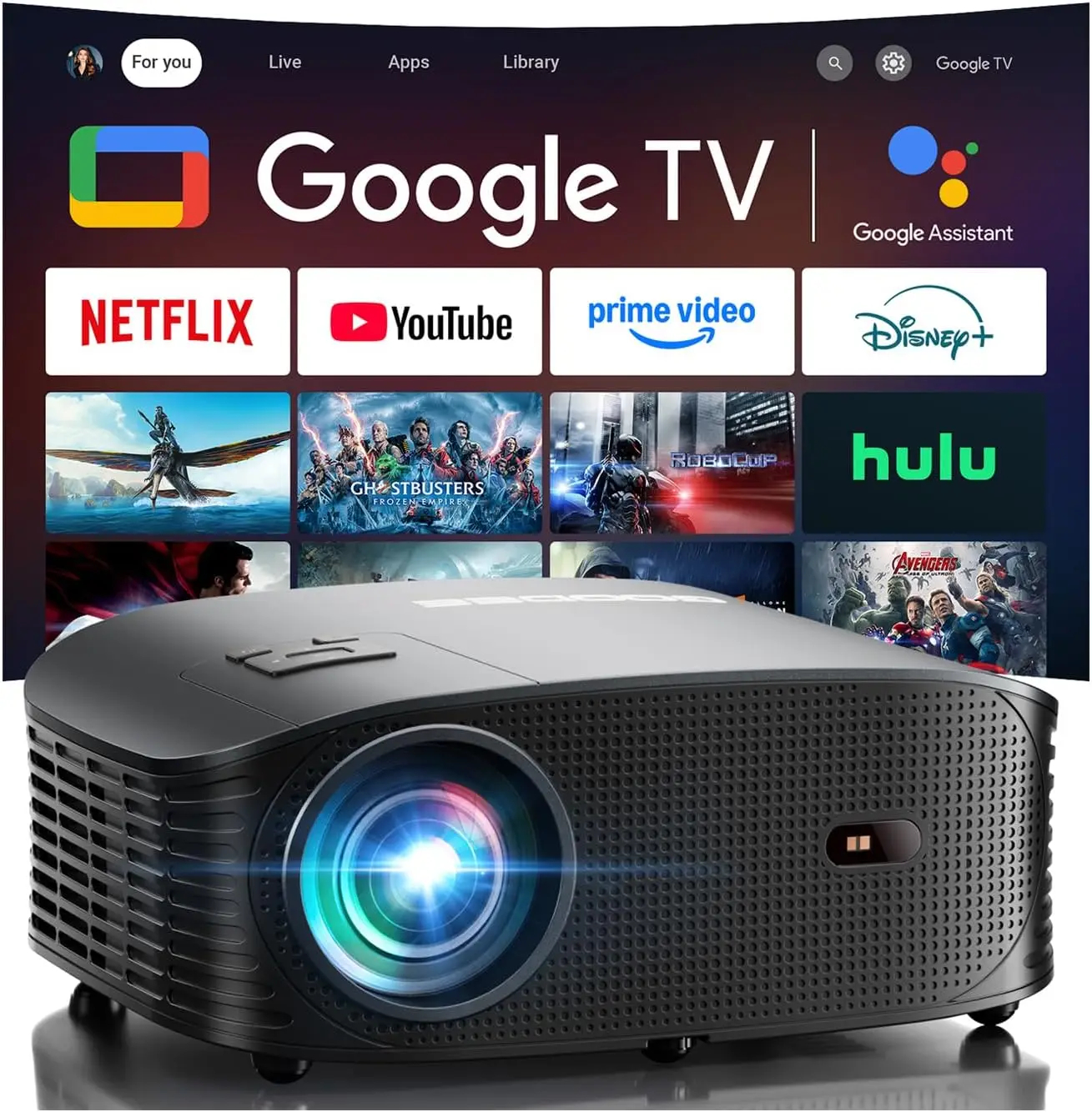 4K Mini Smart Projector with WiFi Bluetooth Google TV Netflix YouTube A...