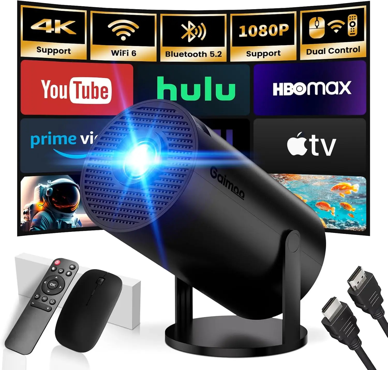 Smart WiFi Bluetooth Projector, 4K FHD Support, Auto Keystone, Compat...