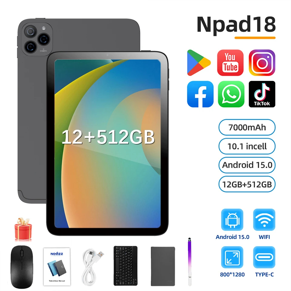 2019 New Upgraded Pad 10.1 Inch Android Tablets Octa Core 12GB RAM 51...