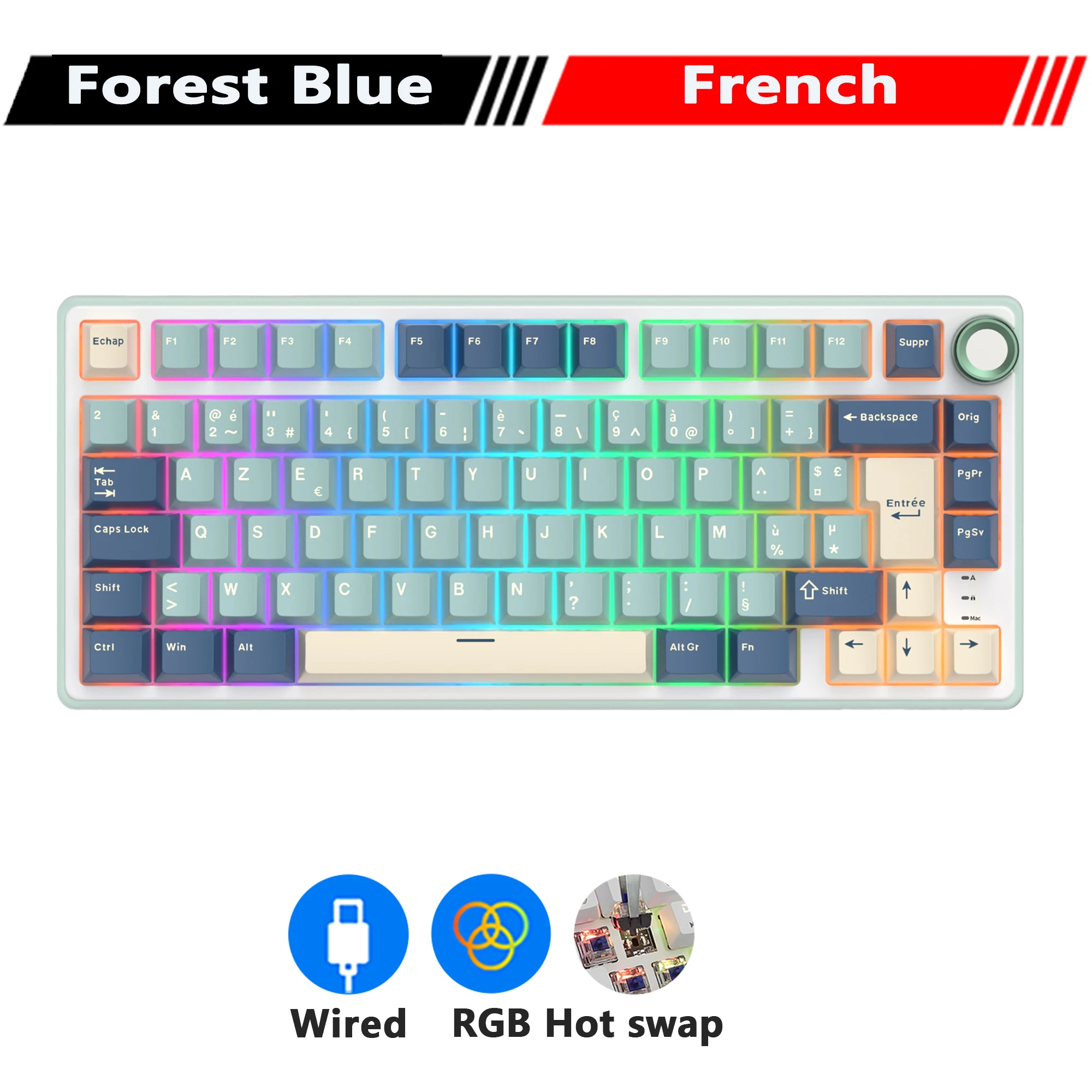 RK R75 Royal Kludge Wired Mechanical Keyboard 80 Keys 80% Gasket RGB ...