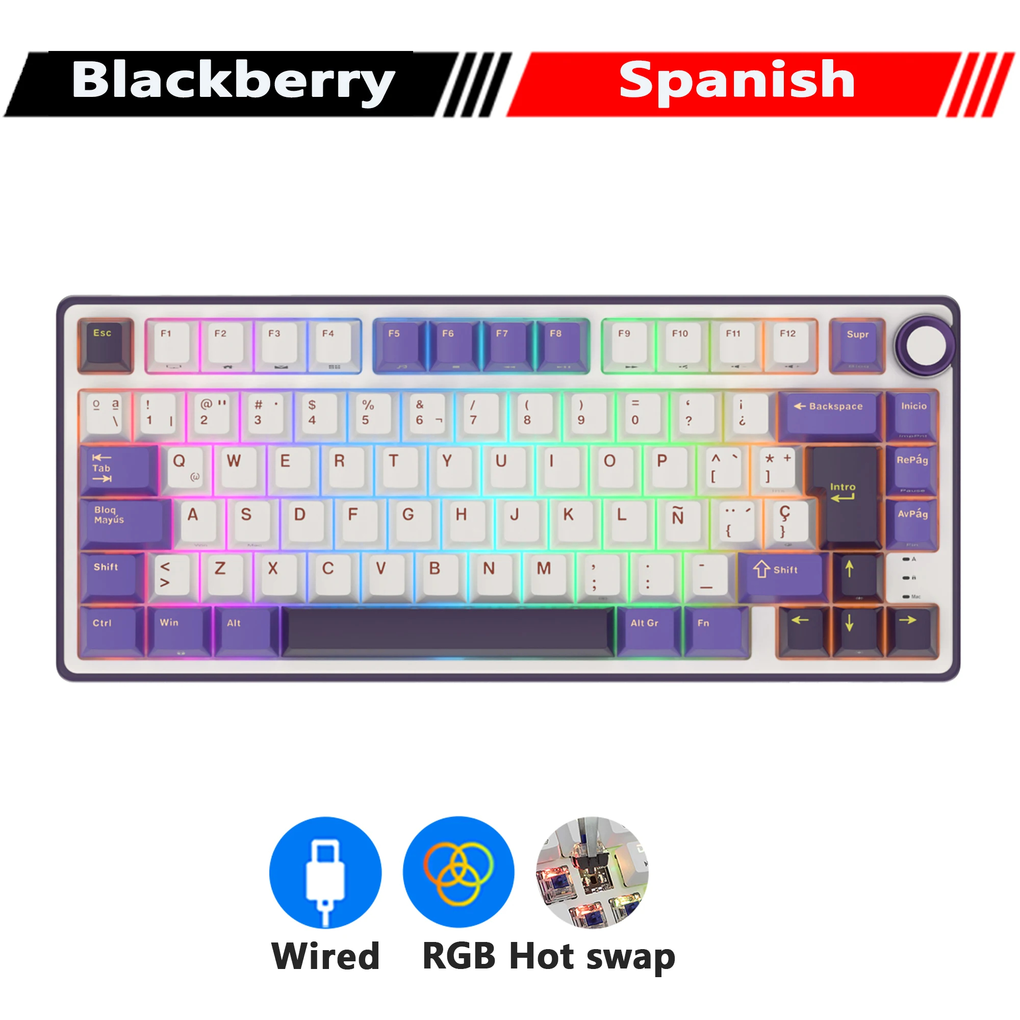 RK R75 Royal Kludge Wired Mechanical Keyboard 80 Keys 80% Gasket RGB ...