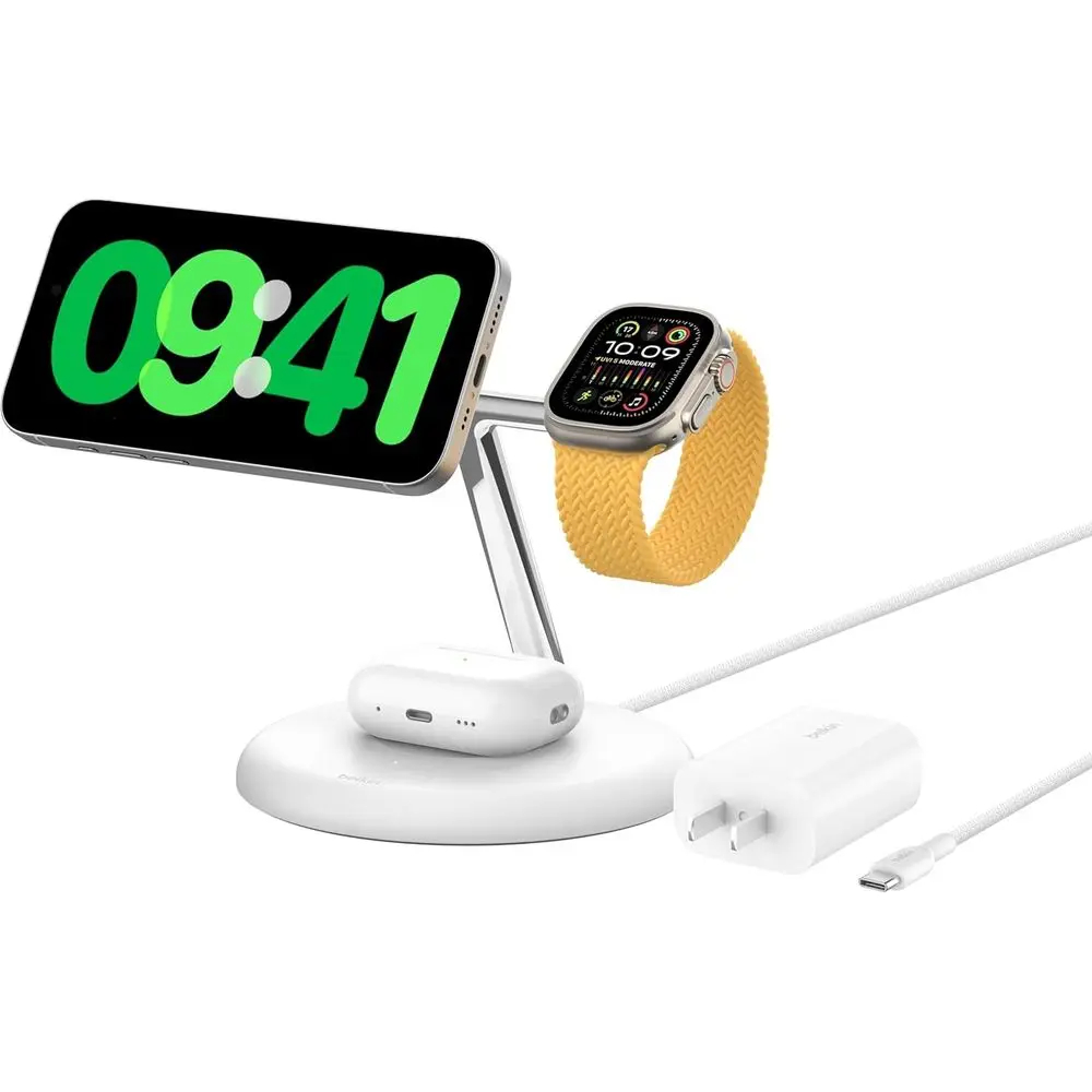 3-in-1 Wireless Charging Station - 15W Qi2 Certified for iPhone 16, AirPods, & Watch - 36W Adapter Included - WhiteUNITED STATES
