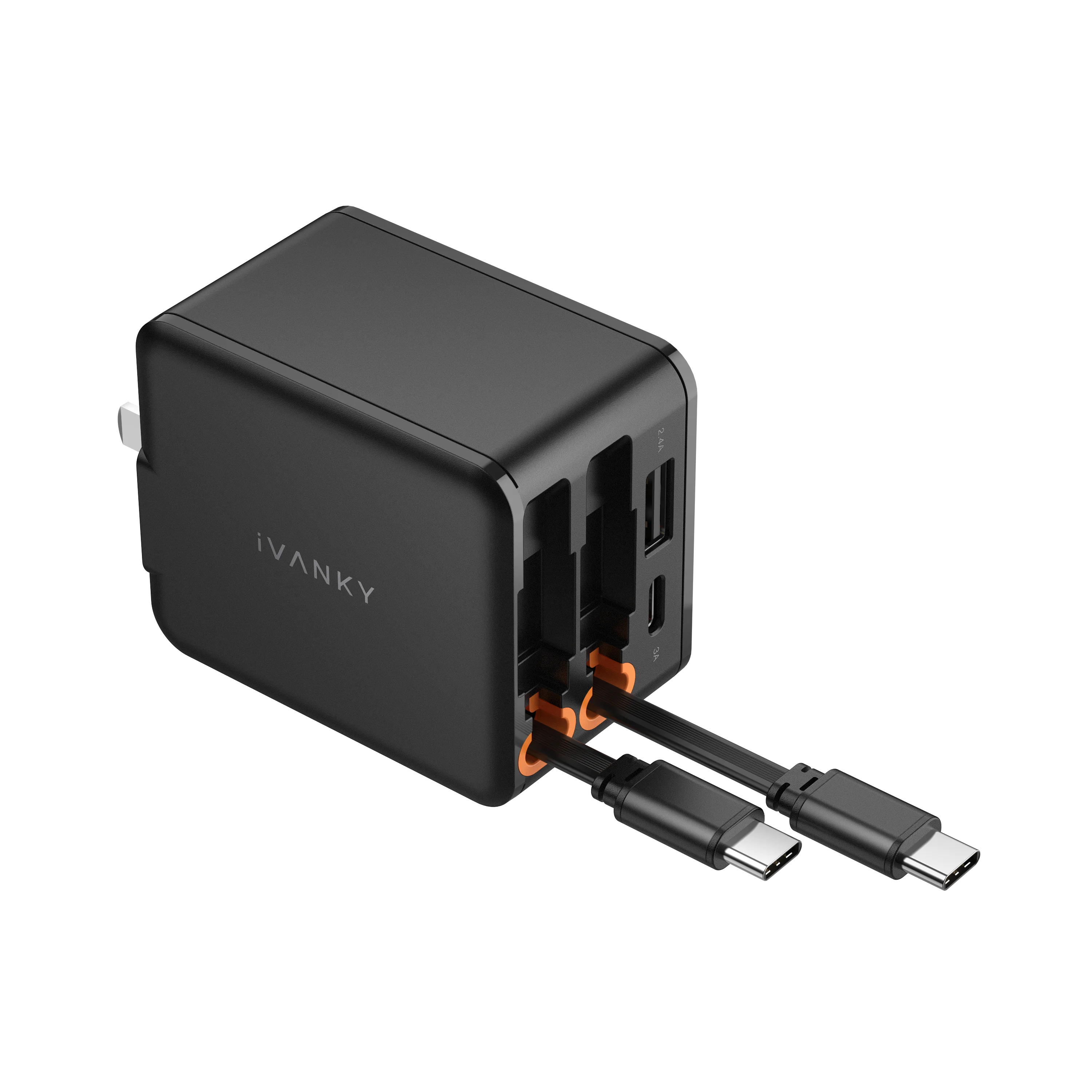 4 in 1 45W Fast Charging Retractable Wall Charger with Dual USB C Cab...