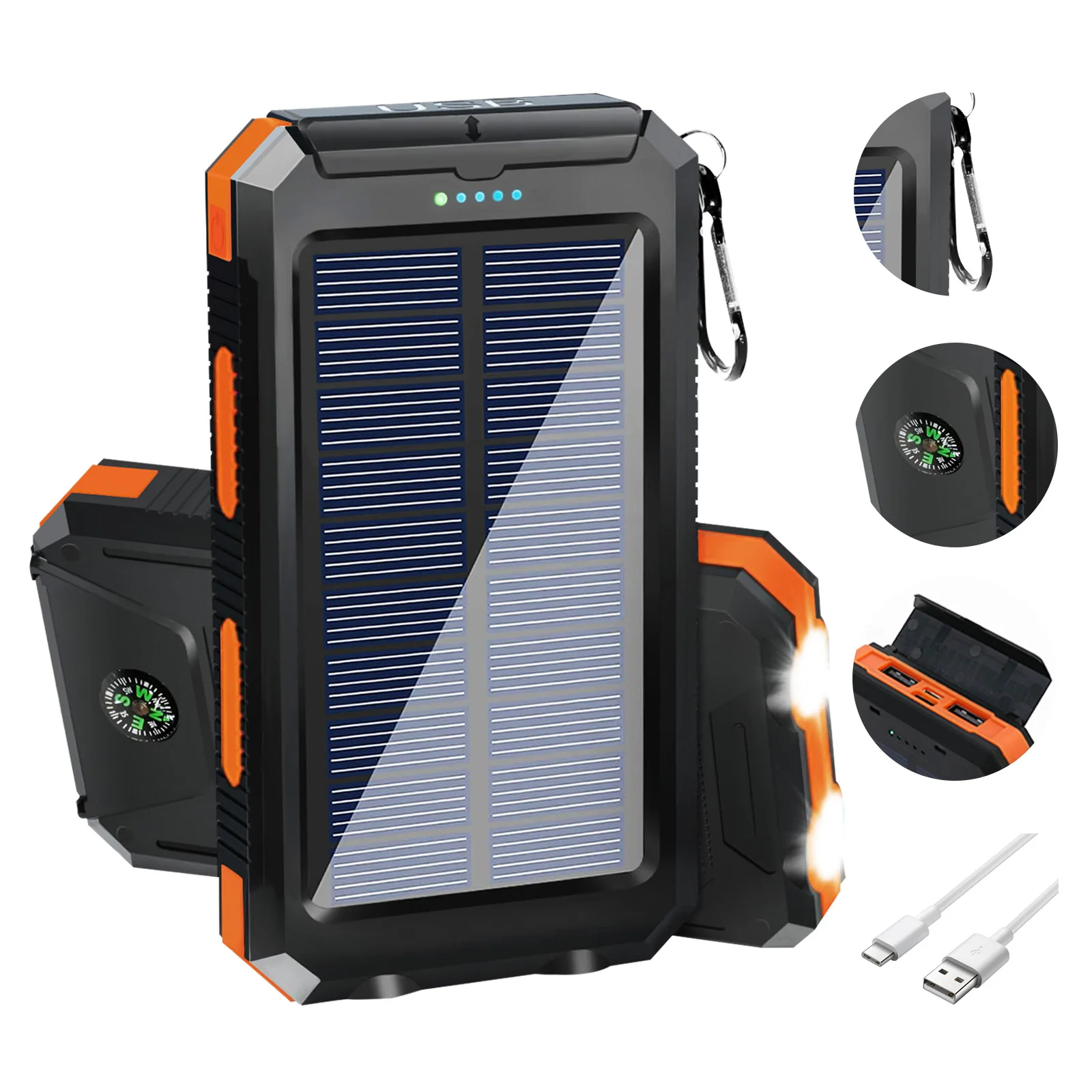 20000mAh Solar Power Bank Portable Solar Charger Waterproof Dual 5V U...