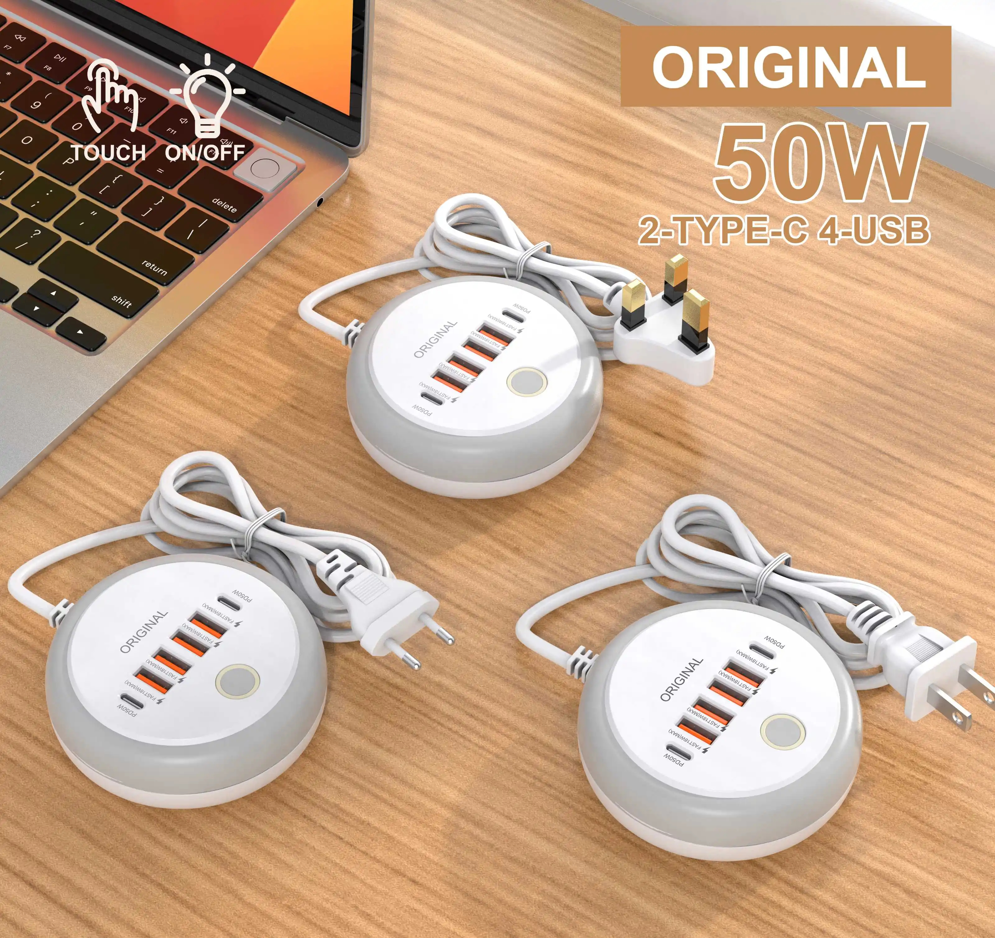50W USB PD Charger 6 Ports Fast Charging Travel Charger For iPhone Sa...