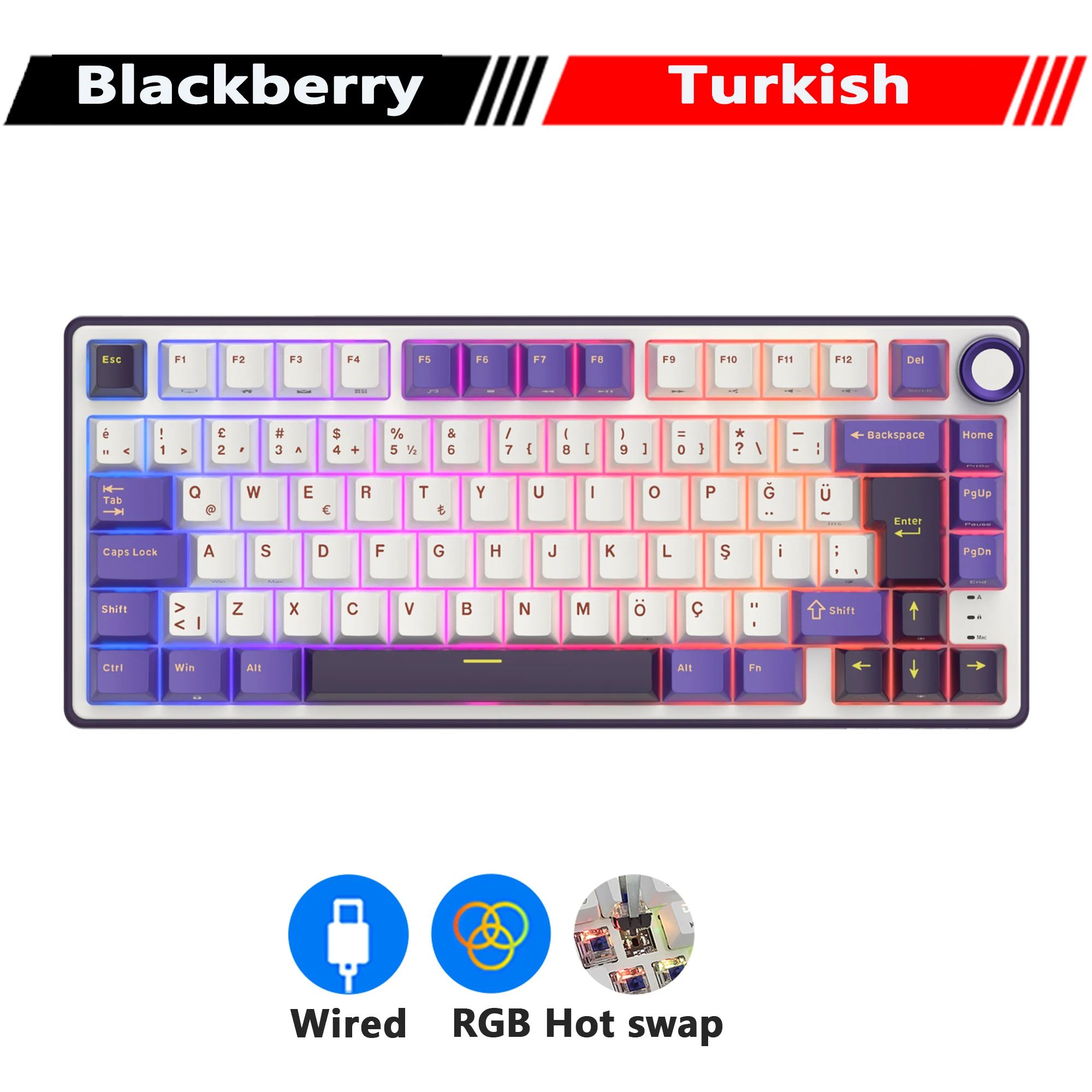 RK R75 Royal Kludge Wired Mechanical Keyboard 80 Keys 80% Gasket RGB ...