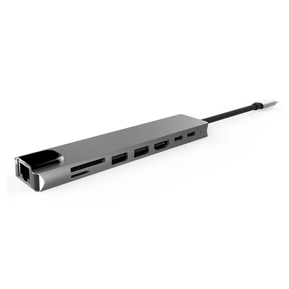 8 in 1 USB C Hub Hdmi-compatible Card-reader Docking Station 100m Eth...