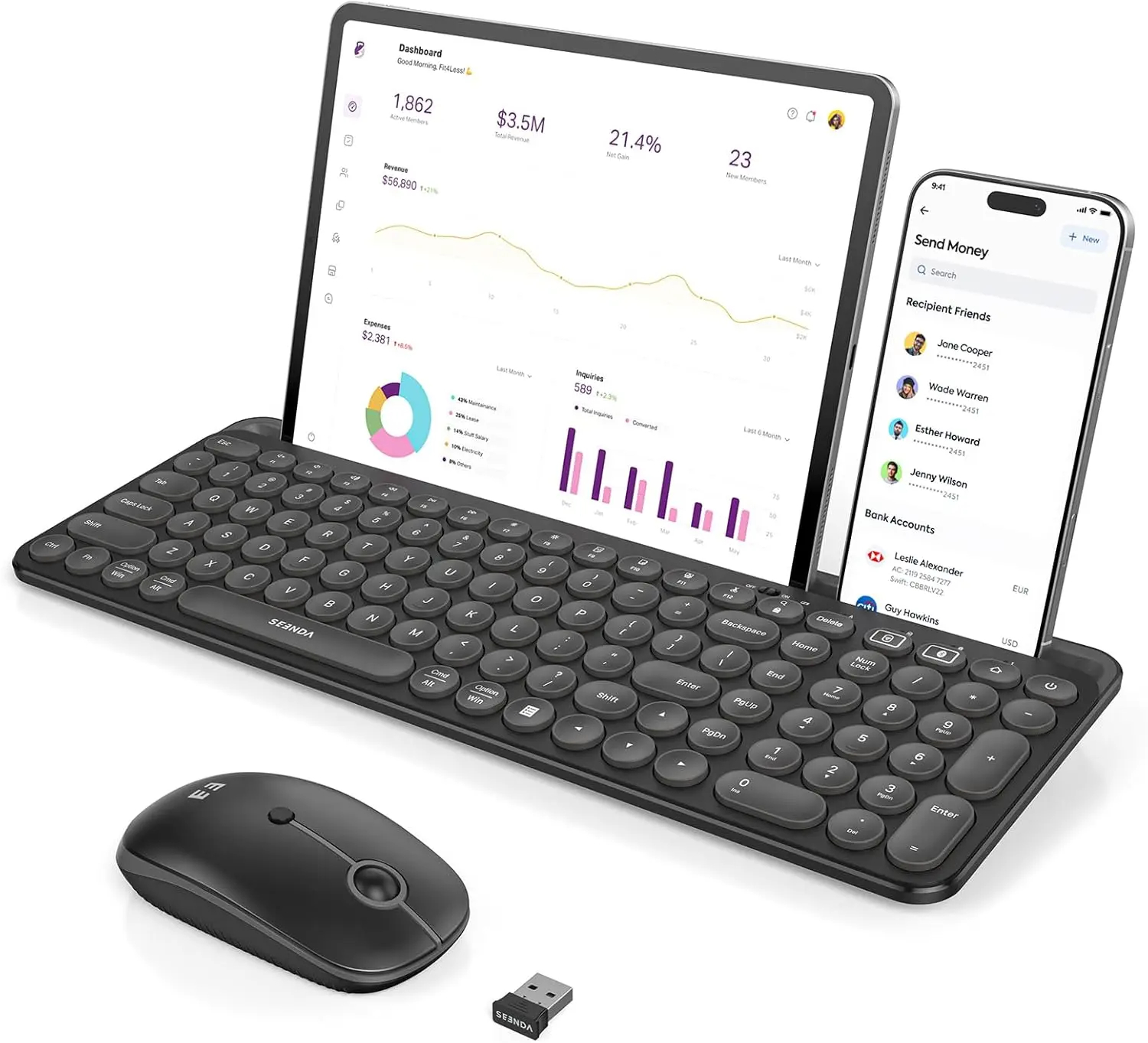Wireless Bluetooth Keyboard Mouse Combo for iPad, MacBook, Windows, i...