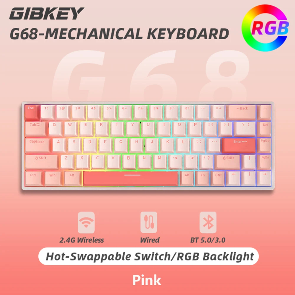 G68 Gaming Mechanical keyboard Wireless/Bluetooth Hot-Swappable 65% K...
